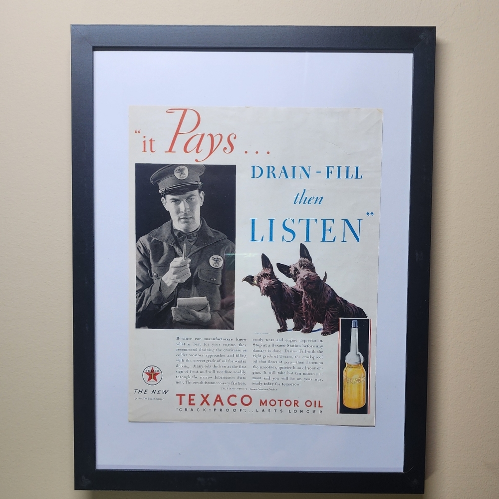 Framed Vintage Texaco Ad From 1938 Fortune Magazine 12x16 Black Frame
